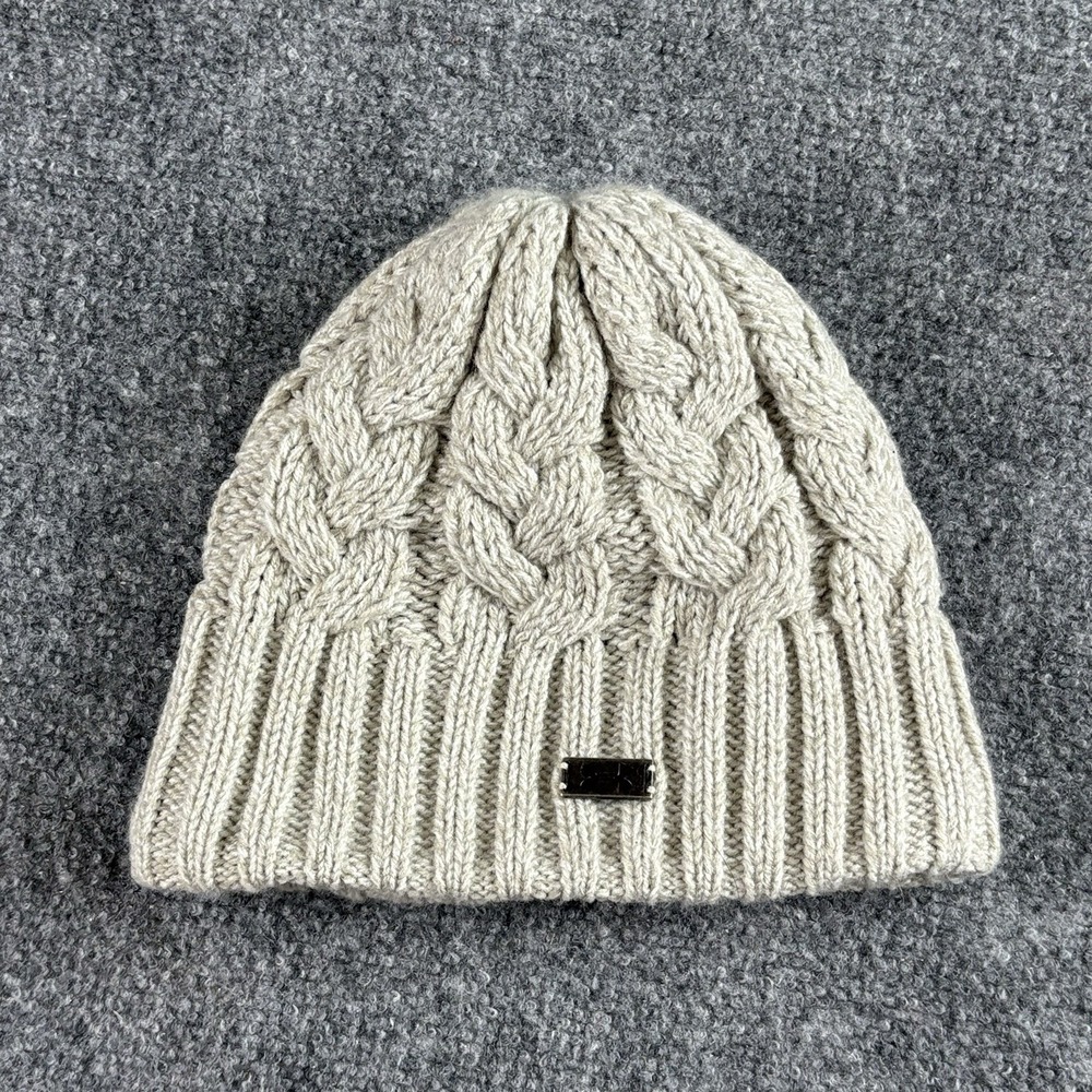 Under Armour Beanie Hat Cable Knit Cream Fleece Lined Winter‎ OSFA Women